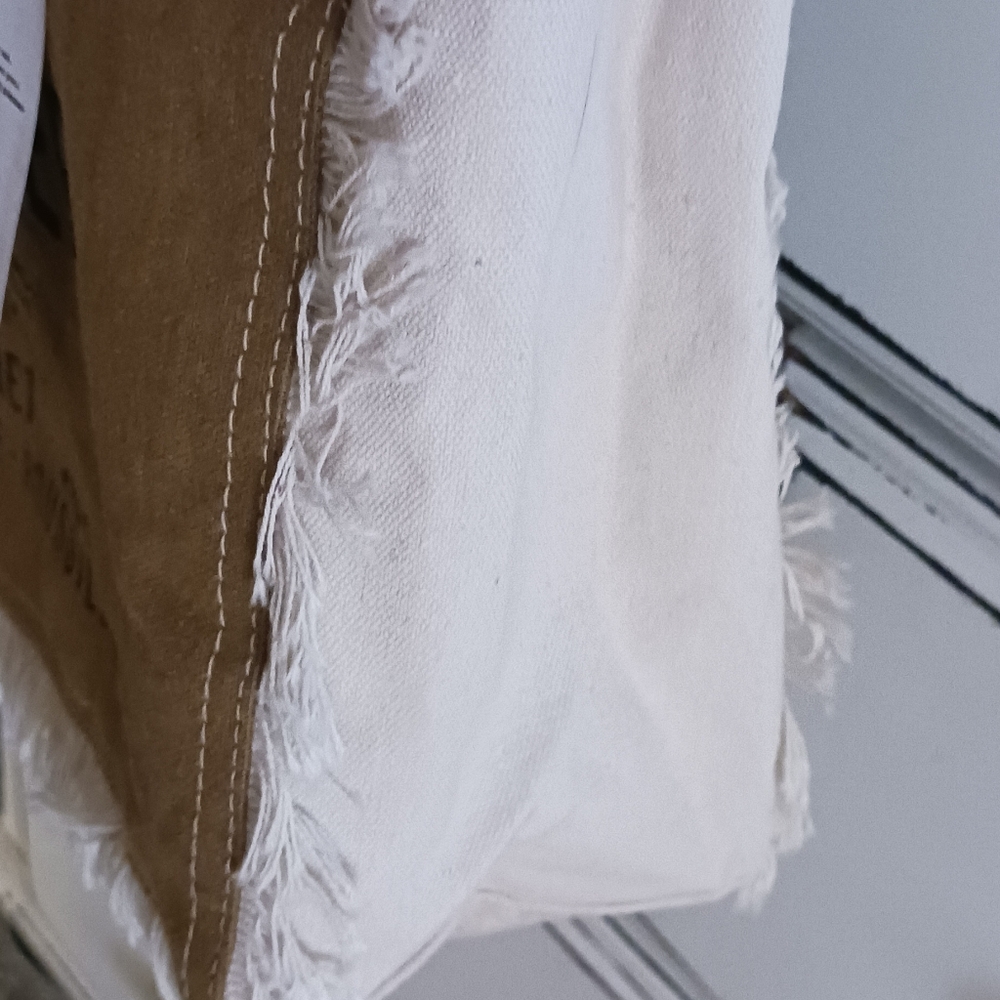 Sel De Mer Paris Canvas Tote Bag Tan Cream Fringe - Picture 11 of 12